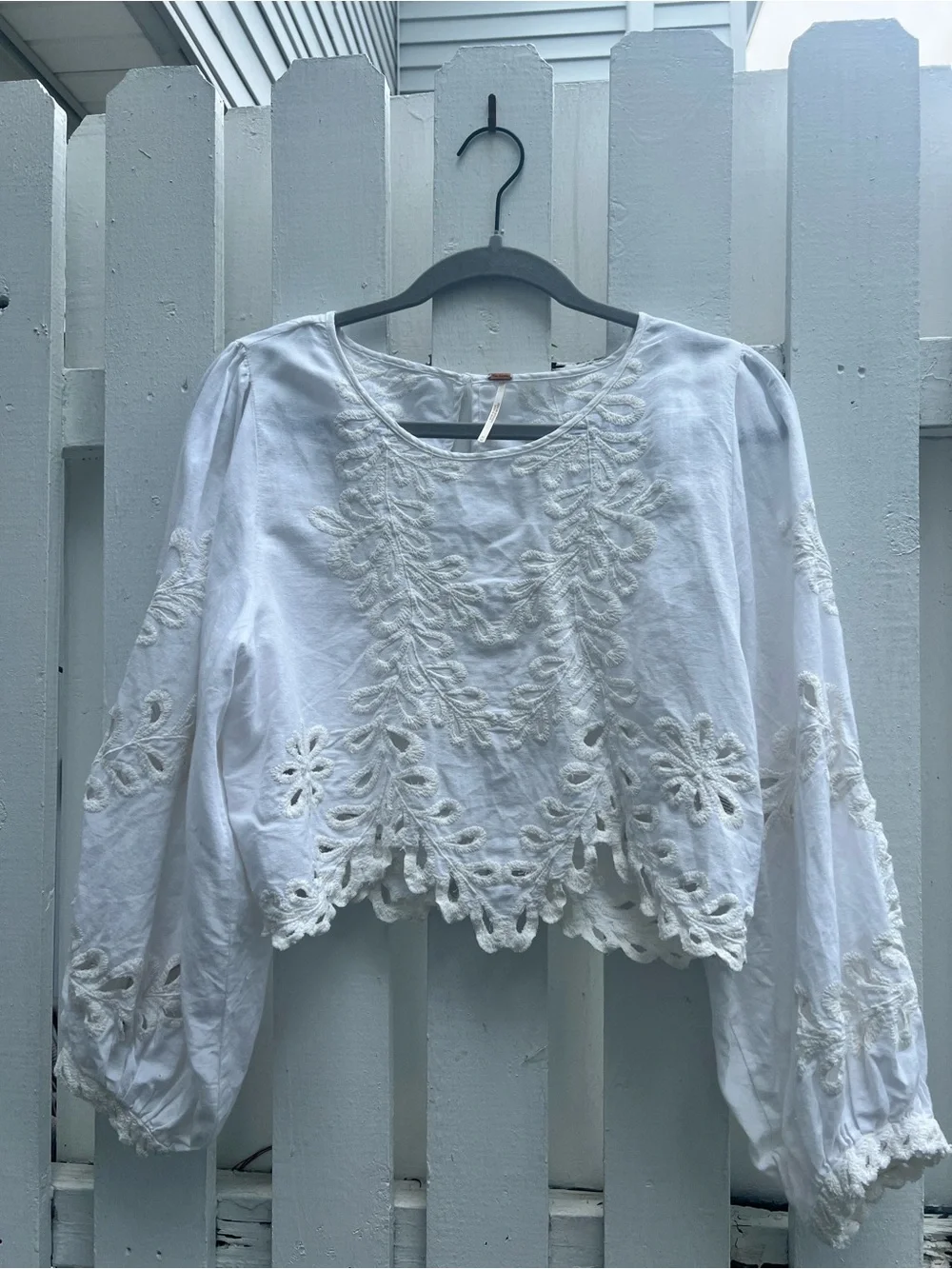 White Eyelet Cropped Peasant Top - Women's